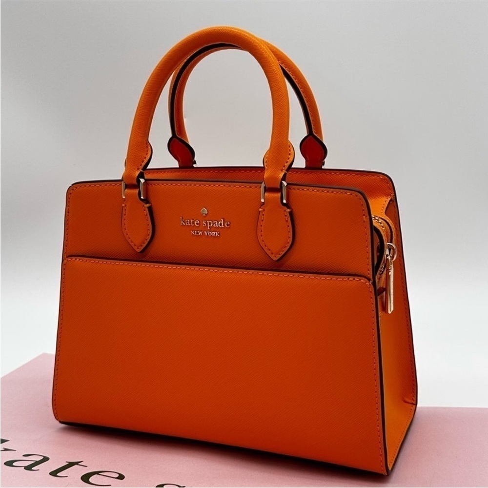 Kate Spade Madison Saffiano Leather
Small Satchel Bag Orange/Gold - Picture 2 of 10